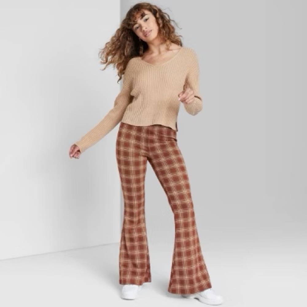 Wild Fable Pull on Knit Flare Plaid Pants